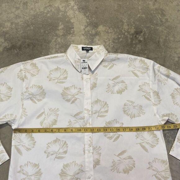 Express Shirt Womens Medium Boyfriend Portofino Button Up Leaf Print White - Picture 3 of 10